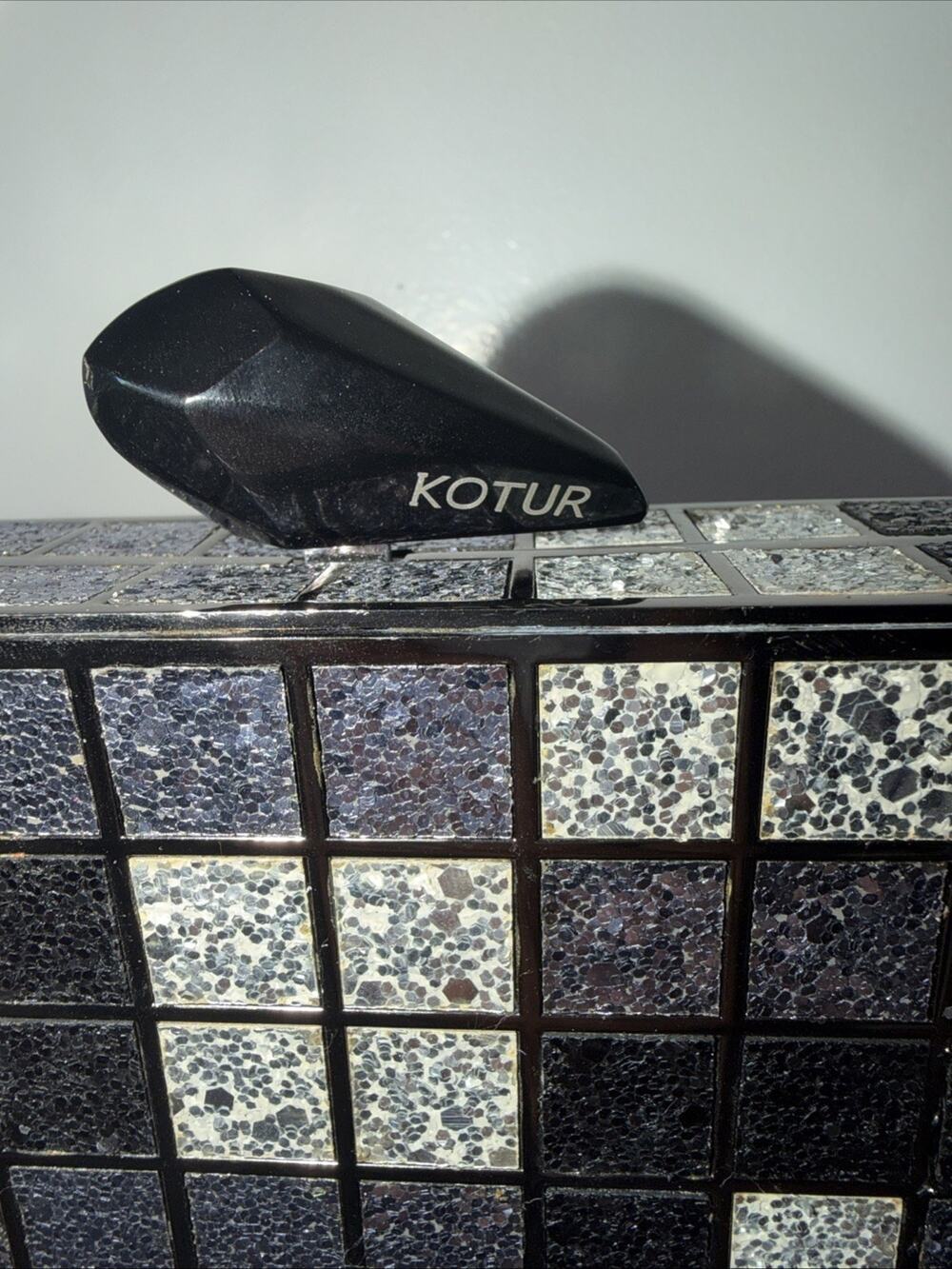Kotur Mosaic Tile Minaudiere Clutch Silver Evening Designer Purse Chain Strap